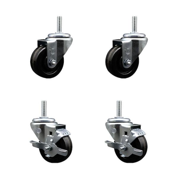 Service Caster 3 Inch Phenolic Wheel Swivel 34 Inch Threaded Stem Caster Set 2 Brakes SCC SCC-TS20S314-PHS-34212-2-TLB-2 - main